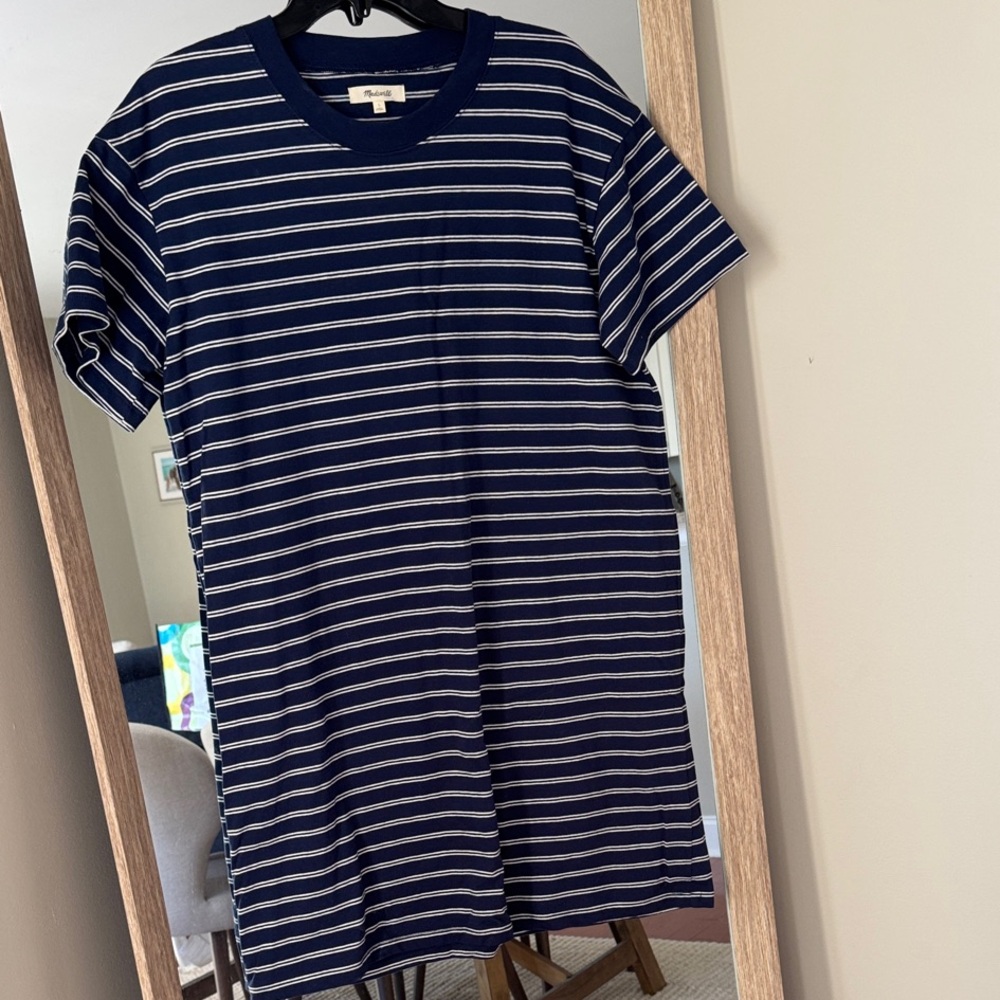 Madewell Navy and White Striped Short Sleeve T-Shirt Dress